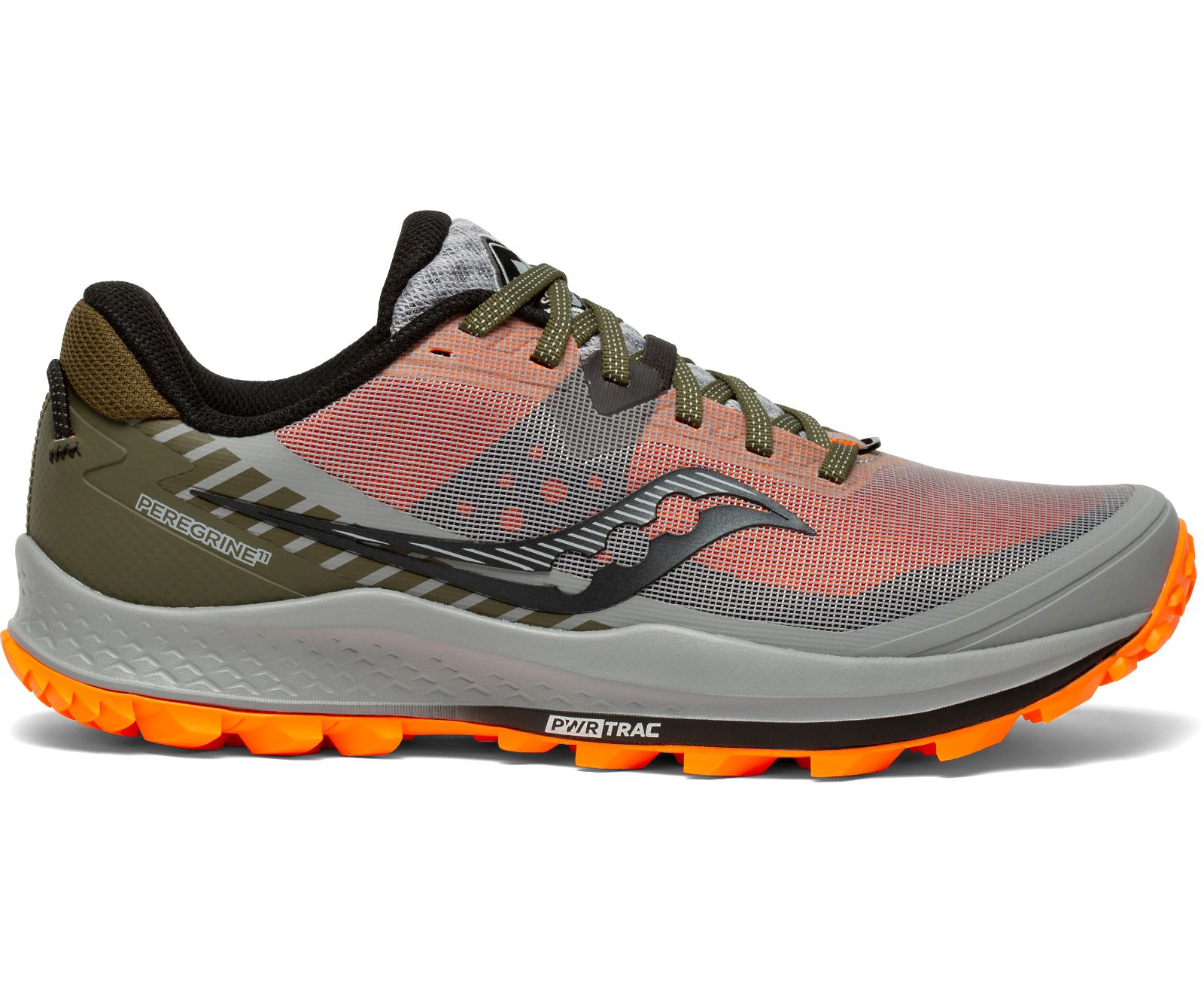 Saucony Peregrine 11 Men\'s Trail Running Shoes Grey / Olive / Orange | Canada 583AHKP